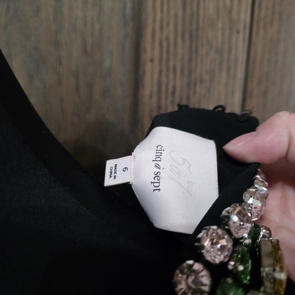 Cinq à Sept Black Dress with Colorful Beaded Neckline - Picture 3 of 3